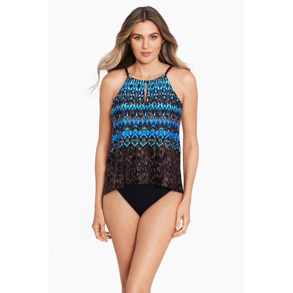 Miraclesuit Untamed Peephole Tankini Top Brown Blue Multi 6552260 NEW 12